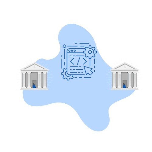 An Illustration Showing Two Banks Connected Through an API, Symbolizing Seamless Financial Transactions