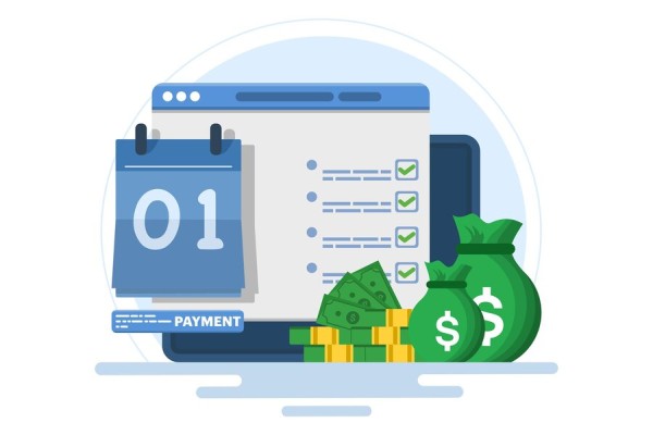Illustration of a Payment Calendar and Financial Management Interface with Cash and Digital Payments