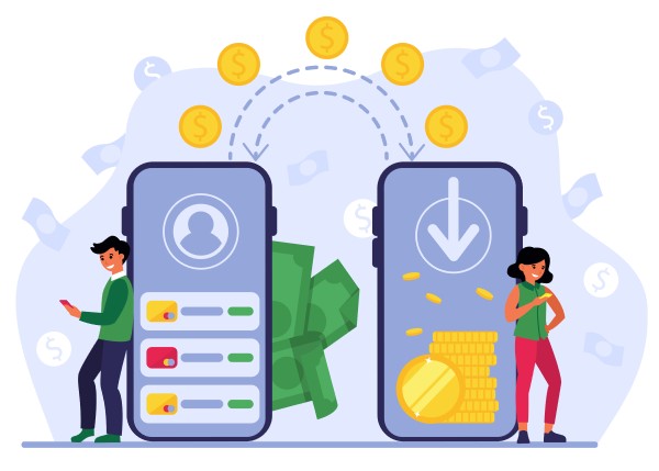 Illustration of Two Mobile Phones with Digital Transactions, Symbolizing Seamless Real-Time Payments in the US