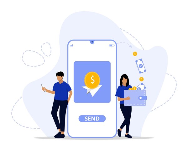 Seamless ACH Payment Processing for Businesses A Digital Money Transfer Interface on a Smartphone with Users Sending and Receiving Payments