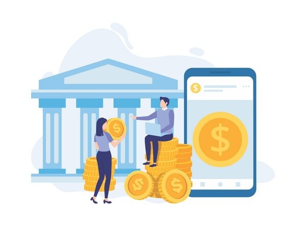 The Growth of Instant Payments in the U.S. Mobile Banking and Digital Payments Illustration with Coins and a Bank